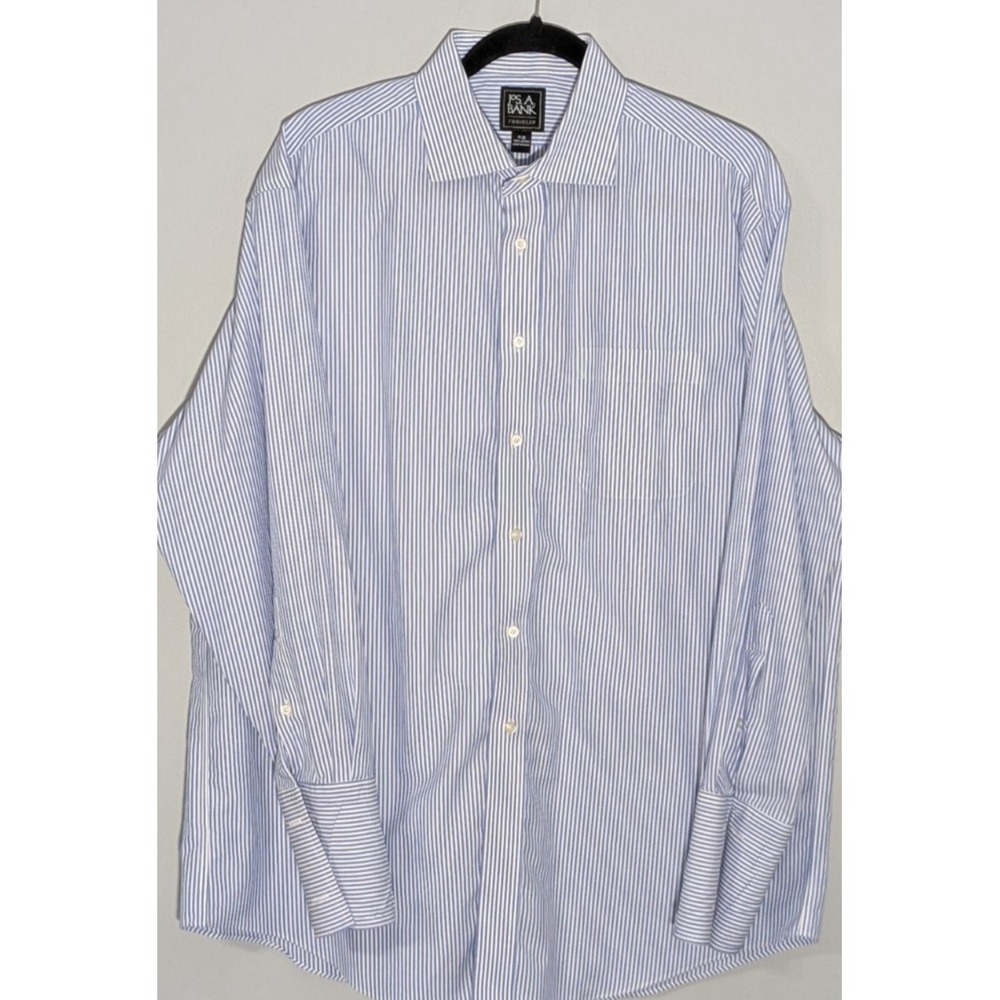 Jos. A. Bank Blue Banker Striped Long Sleeve Cotton Shirt w/ French Cuff 17-33